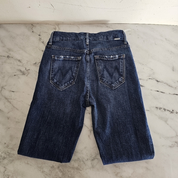 MOTHER High Waisted Looker Ankle Fray Skinny Blue Distressed Jeans 25 Preowned - Picture 6 of 10